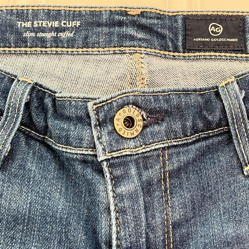 AG × Anthropologie Stevie Low‑Rise Slim Straight Cuffed Ankle Jeans Size 29 - Picture 2 of 11